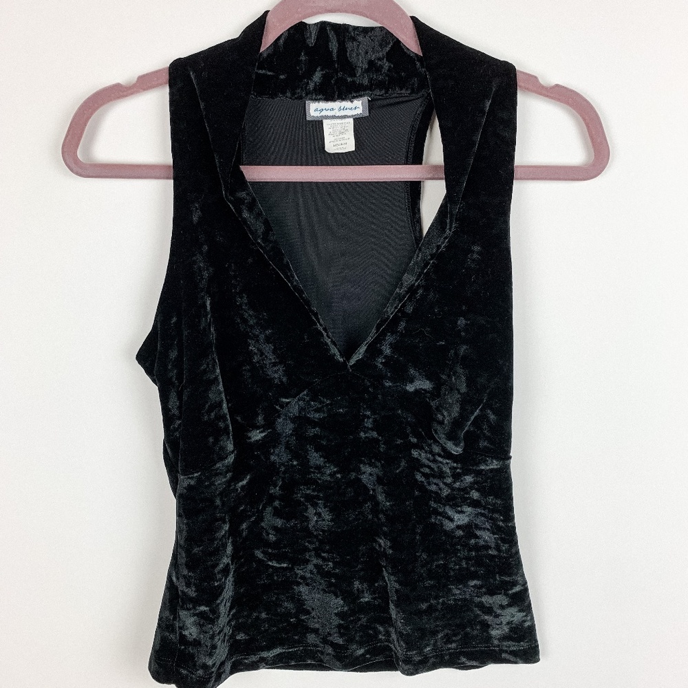 Aqua Blues Black Velvety Top Size M